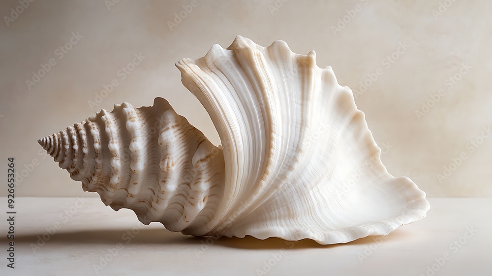 Poster a large, white seashell with a spiraled point