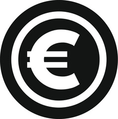 Simple icon of the euro sign is standing out from a black and white circular background