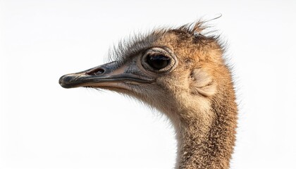 On a white BackgroundSide view of a young ostrich