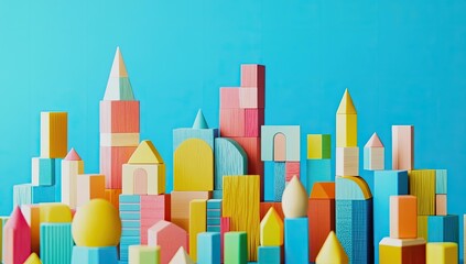 Colorful wooden blocks forming a cityscape.