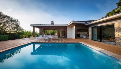 Fototapeta premium Modern Home with Swimming Pool and Patio