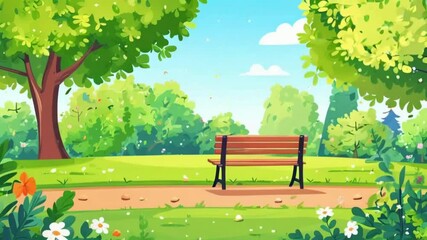 bench in the park cartoon animation background - Powered by Adobe