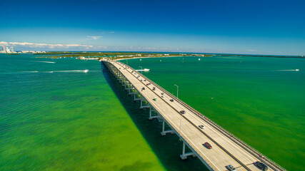 Panoramic aerial view of Rickenbacker Causeway, Miami