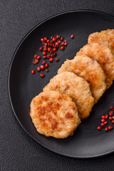 Delicious fresh fried minced fish cutlets with spices and herbs