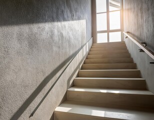 Obraz premium Minimalist Concrete Stairs Interior Design with Sunlight