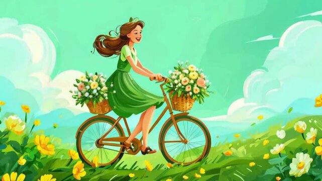 girl riding a bicycle cartoon animation