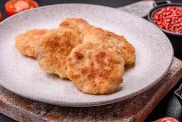 Delicious fresh fried minced fish cutlets with spices and herbs