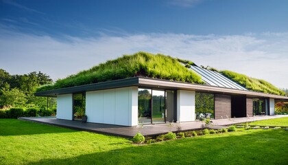 Modern House with Green Roof and Garden Design