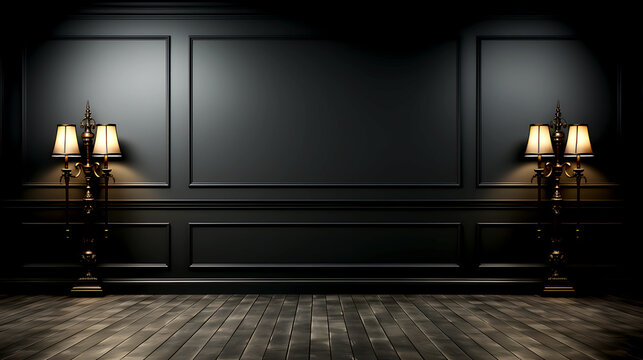 Empty elegant dark room at night with copy space