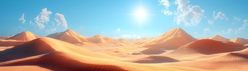 Naklejka premium Sunny Desert Landscape with Sand Dunes and Blue Sky.