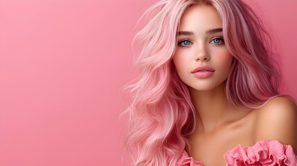 Naklejka premium Beautiful Young Woman with Pink Hair.