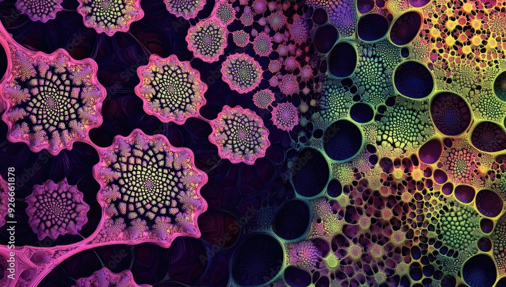 Poster abstract colorful pattern with bubbles and dots.