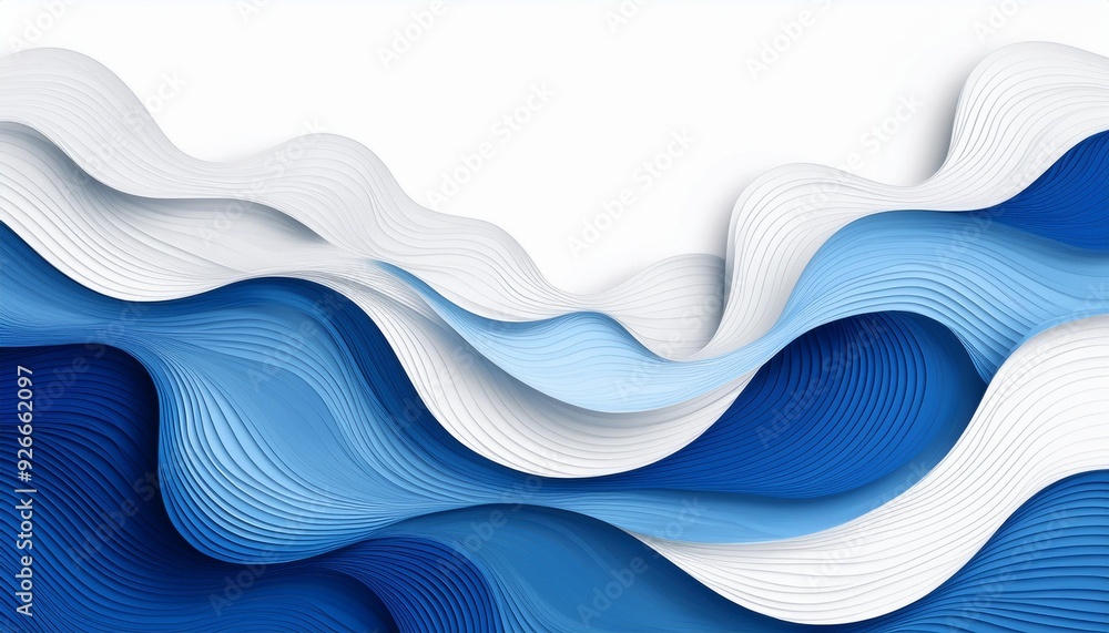 Poster abstract blue and white paper waves pattern on white background with copy space for text, elegant de