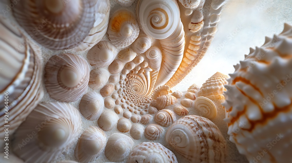 Poster spiraling seashells creating a tunnel-like illusion