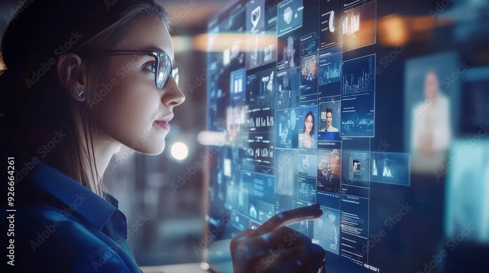 Poster modern online communication: person utilizing video conferencing tool with screen sharing and chat f