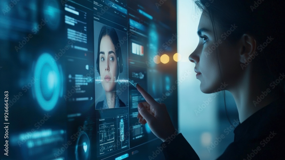 Poster mastering online communication: person demonstrating video conferencing features like screen sharing