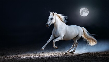 Fototapeta premium Elegant horse galloping in the darkness majestic beauty of the night runner under the moonlight
