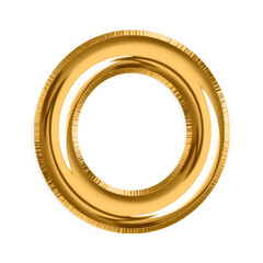 English Letter O in gold foil balloon isolated on transparent background PNG, 3d golden alphabet