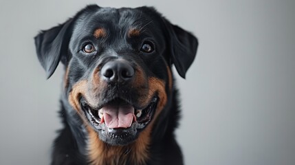 Rottweiler dog face closeup photography isolated on white background