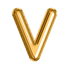 Obraz premium English Letter V in gold foil balloon isolated on transparent background PNG, 3d golden alphabet