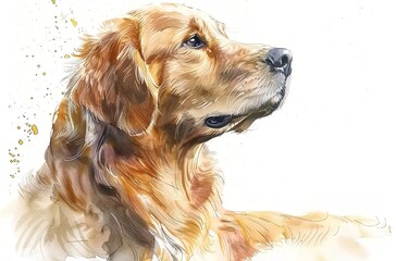Golden Retriever, a dog portrait in profile view, watercolor illustration on a white background
