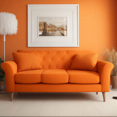 Luxurious modern orange color sofa ai generated