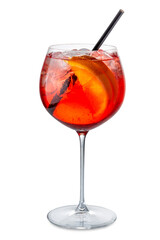 Alcoholic Campari spritz Cocktail in goblet glass Isolated