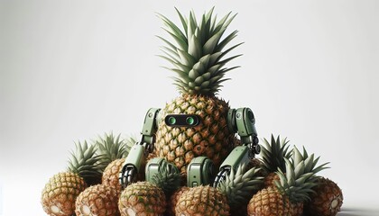 Fototapeta premium Pineapple Robot Surrounded by Fruit.