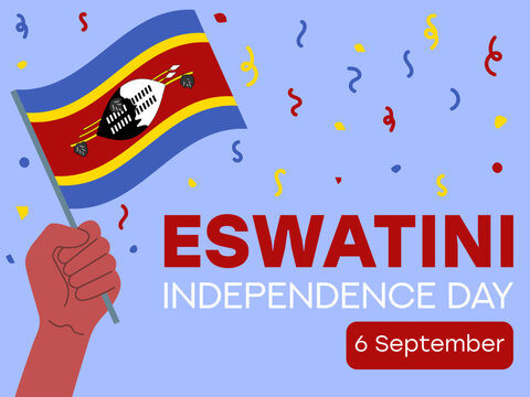 Eswatini independence day 6 September, Eswatini flag in hand. Greeting card, poster, banner template	
