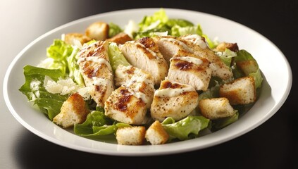 Fototapeta premium Chicken Caesar salad with croutons and dressing.