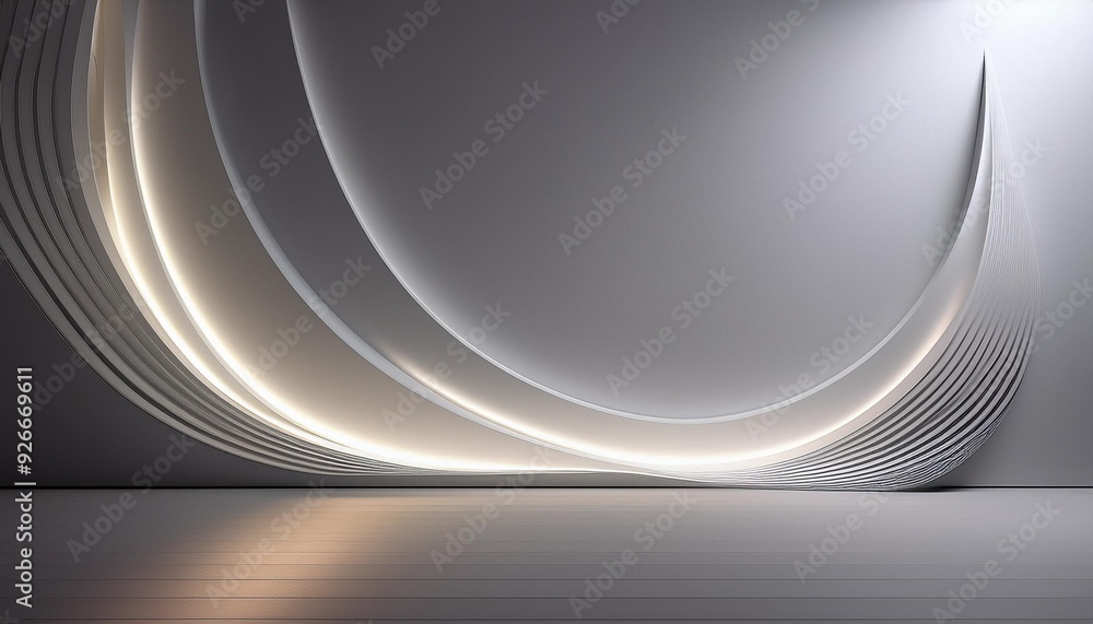 Poster abstract curved wall with illuminating light for modern artistic conceptual design in architecture a