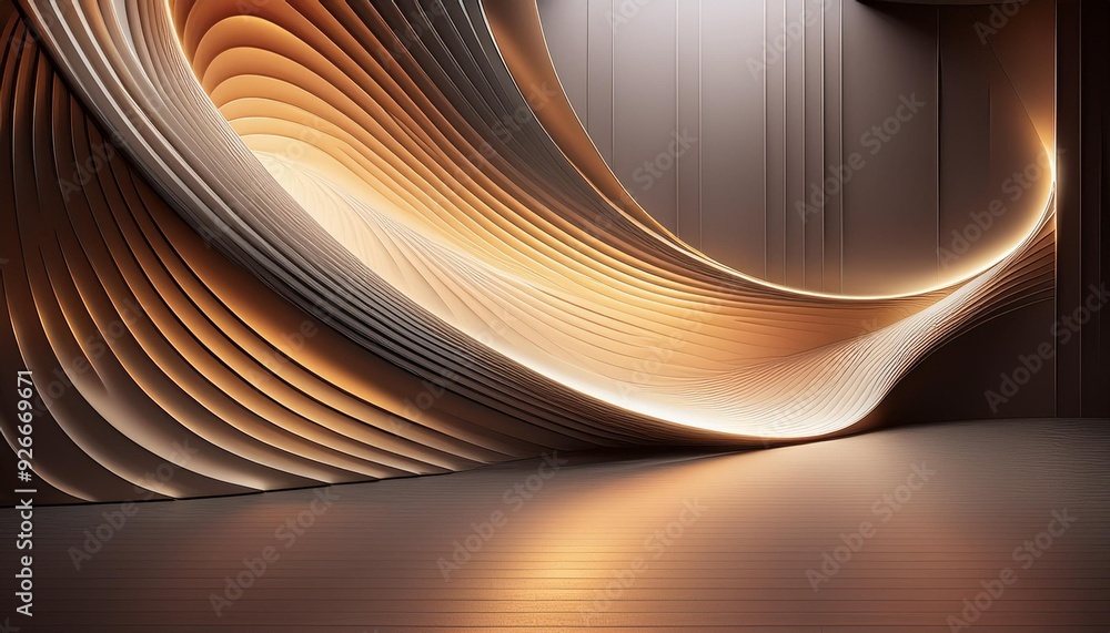 Poster abstract curved wall with illuminating light for modern artistic conceptual design in architecture a