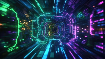 Obraz premium Neon lines form a glowing tunnel.
