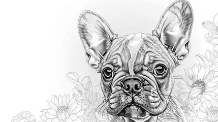 French Bulldog LINE DRAWING ART BLACK AND WHITE dog illustration