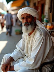Traditional Middle Eastern Merchant in Market Setting