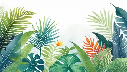 Tropical plants watercolor illustration on white background for travel and art inspiration concept