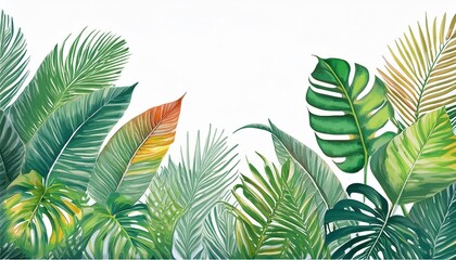 Tropical plants watercolor illustration on white background for travel and art inspiration concept