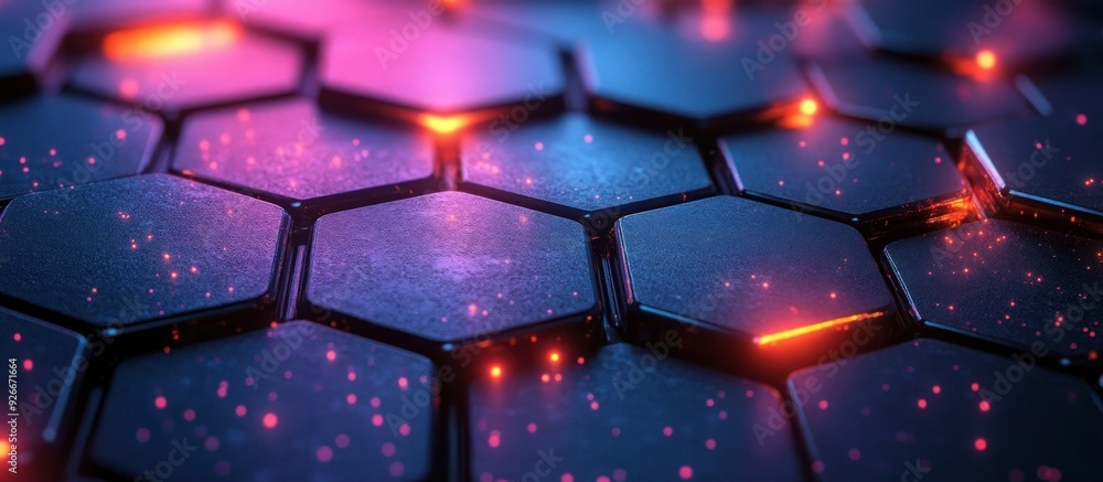 Wall mural Abstract Hexagon Pattern with Neon Lights