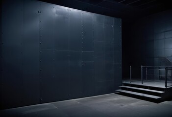 surround iron wall and stairs in a dark basement space