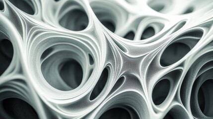 Abstract 3D organic geometric structure with a white and grey color scheme.