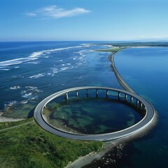 Fototapeta premium AI generated images,Circular Bridge, architectural landmark bridge across the sea, river 