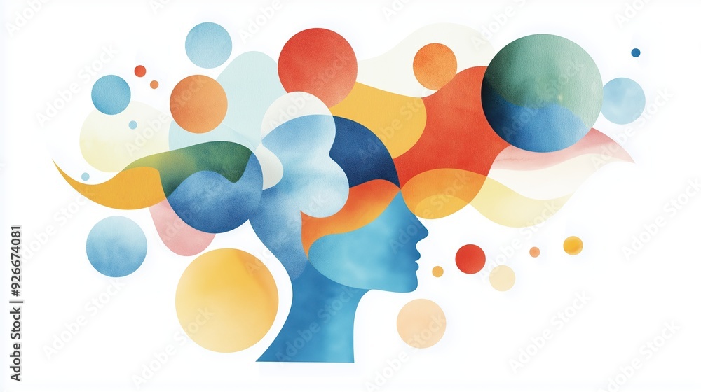 Aufkleber cognitive process, abstract shapes and colors symbolizing different thought patterns, detailed and i