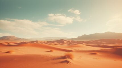 Tranquil desert landscape with sandy dunes and clear blue sky.
