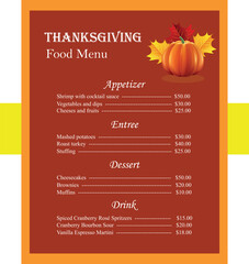 Fototapeta premium Thanksgiving Food Menu Template
