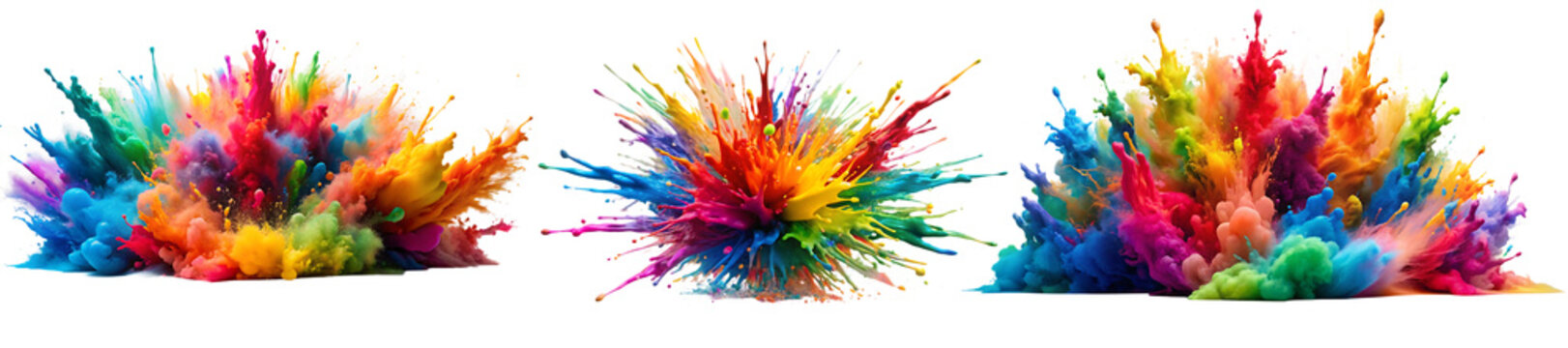 set of colorful paint explosion isolated on white background.AI GENERATED