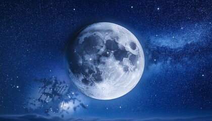 Full moon in space with stars and bright blue sky a stunning astronomical display of nature's beauty