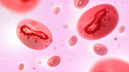 Fototapeta premium Monkeypox background. Monkeypox bacteria is variant of smallpox. Penetration monkey fever into human blood. Mutated fever monkey. Copy space near Monkeypox bacteria. Influenza virus cells. 3d image