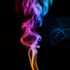 Colorful abstract smoke flowing through black background for artistic travel and beauty inspiration