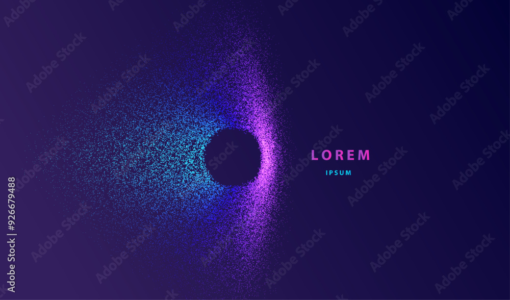 Poster neon explosion splash particles dots shapes ai design. cyber hole light big data technology and scie