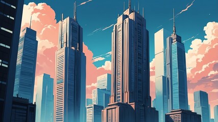 retro style anime skyscraper illustration background